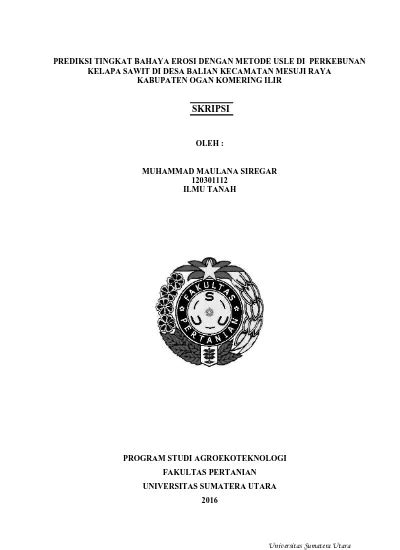 Prediksi Tingkat Bahaya Erosi Dengan Metode Usle Di Perkebunan Kelapa