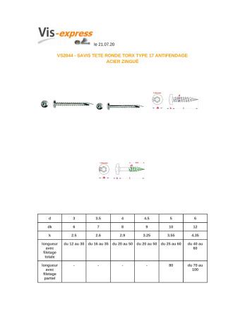 Vba Vis Bois Agglo T Te Ronde Tr Torx T X Filetage Partiel Pointe