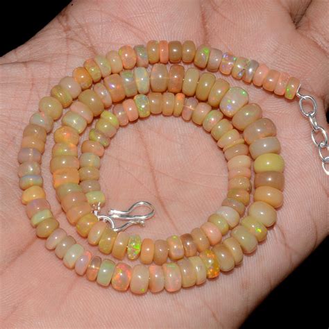 Natural Ethiopian Opal Smooth Rondell Beads Gemstone Necklace Ebay