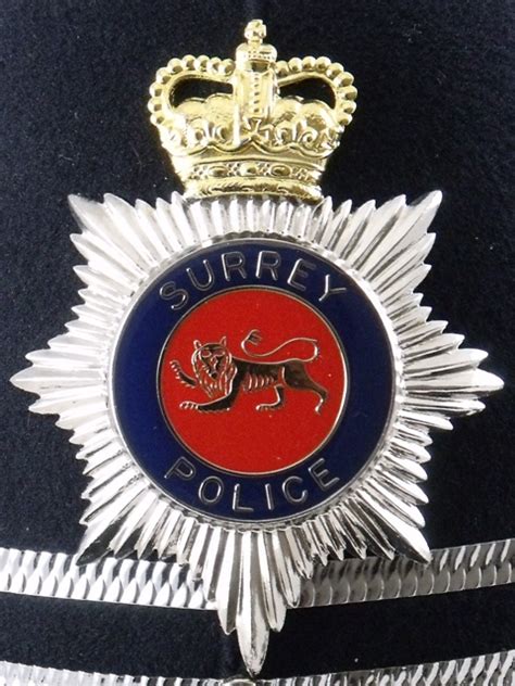 Surrey Police Helmet Inspector Gold Crown Helmet Plate