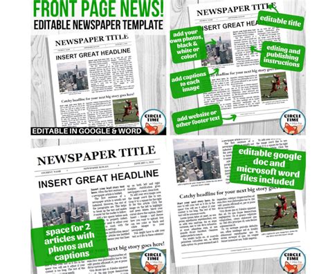 EDITABLE Newspaper Front Page Template Google Docs Newspaper - Etsy