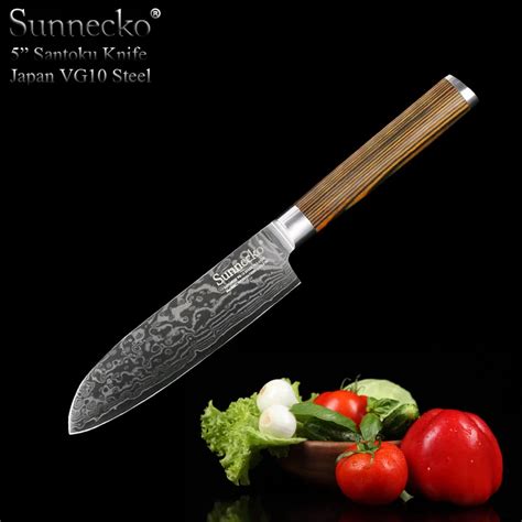 Sunnecko 5 Inch Fashion Santoku Knife Japanese Vg10 Damascus Steel