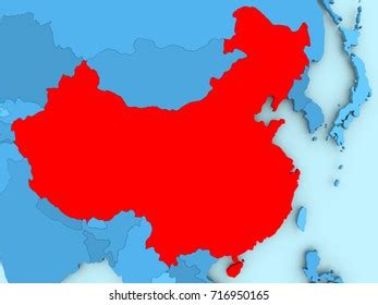 China Red On Blue Political Map 스톡 일러스트 716950165 Shutterstock