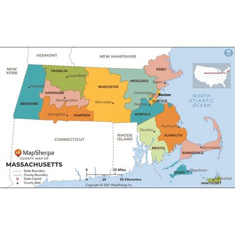 Massachusetts Counties Map - Standard | Stanfords