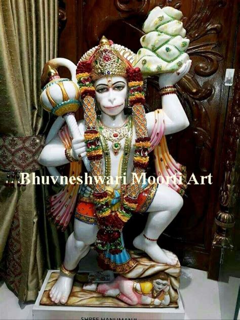 Bm Art White Marble Veer Hanuman Statue For Worship Size Inches