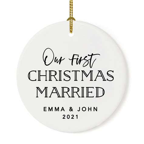 Custom Our First Christmas Married 202x Christmas Ornaments 2 8 Round