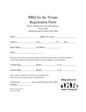 Fillable Online BBQ For The Troops Registration Form Fort Riley MWR