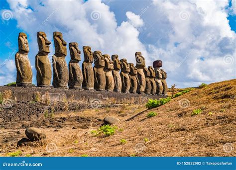 The Famous Fifteen Moai At Ahu Tongariki On Rapa Nui Or Easter Island