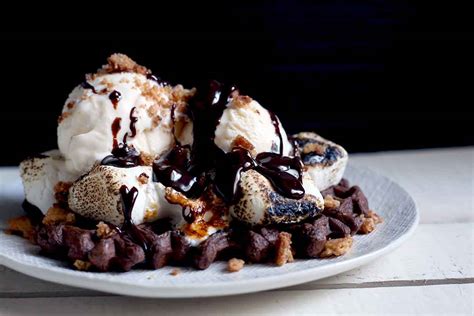 Fudge Waffles With Ice Cream And Chocolate Sauce Recipe King Arthur