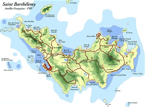 Large detailed road and tourist map of St. Barthelemy island. St ...