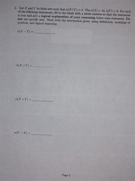 Solved 3 Let X And Y Be Finite Sets Such That N X∩y 0 The