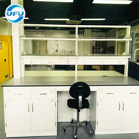 Modern Stainless Steel Laboratory Workbench With Floor Mounted Cabinet