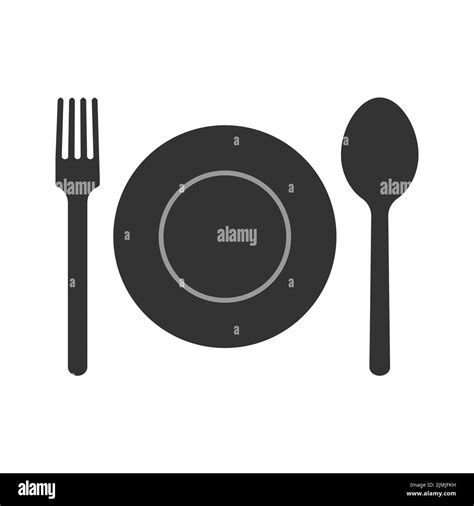 Cutlery Icon Plate Spoon And Fork On White Background Stock Vector