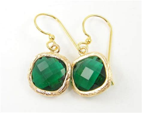 Emerald Green Drop Earrings Crystal Emerald By Beautifulbycharlene Crystal Drop Earrings Gold