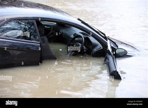 An Alfa Romeo Car Stranded In Flood Waters In Writtle Near Chelmsford