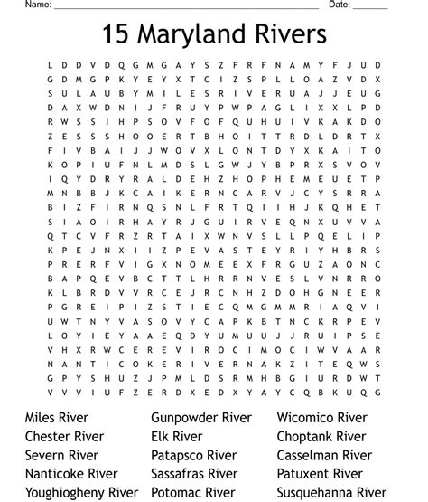 Maryland Rivers Word Search Wordmint