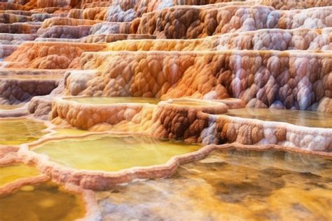 Premium AI Image Closeup Of Mineral Deposits Caused By Hot Spring Activity