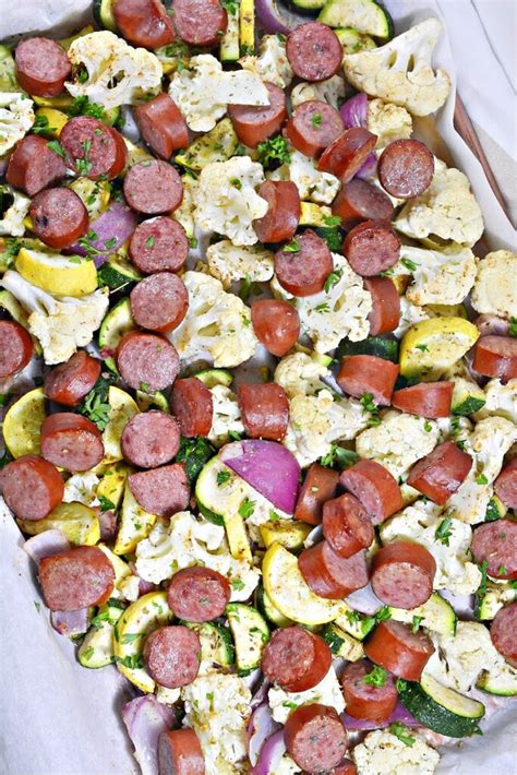 Low Carb Sheet Pan Sausage And Veggies Easy Healthy Dinner