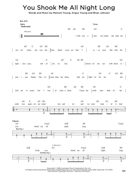 You Shook Me All Night Long By Ac Dc Easy Bass Tab Guitar Instructor