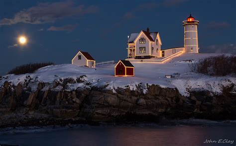 landscape, Night, Lighthouse, House, Light, Lights, Moon, Sea, Cliff, Christmas Wallpapers HD ...