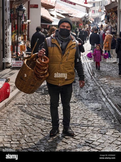 Ankara Turkey March Street Vendor Sell Simit Turkish Bagel