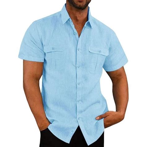 Chemise Chemisette Lin Chemise Bouton Homme Blouse Couleurs