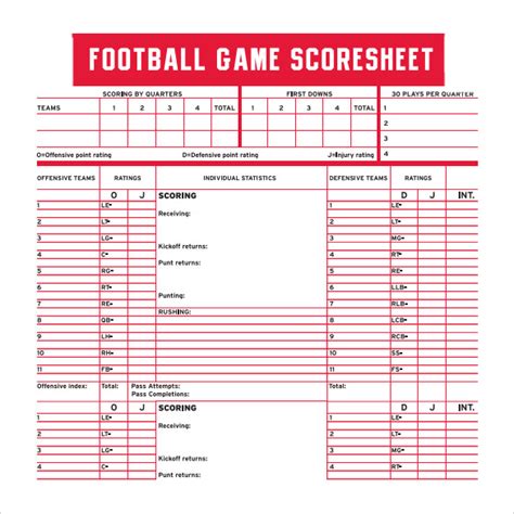 Free Printable Football Score Sheets