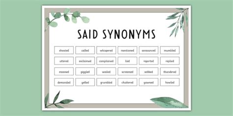 Muted Botanical Themed Said Synonyms Display Poster Twinkl