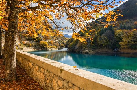 Wallpaper Sunlight Trees Landscape Fall Leaves Mountains Lake