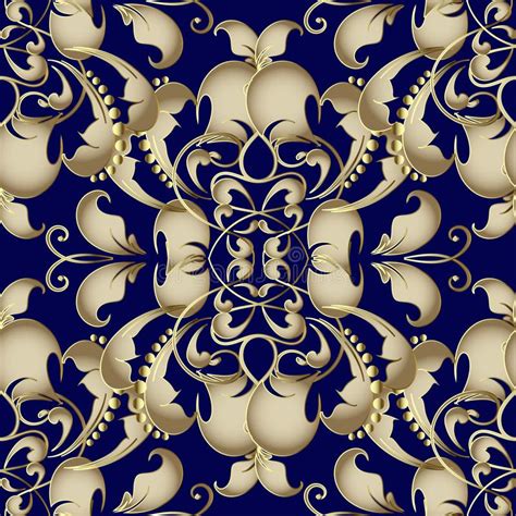 Gold Baroque Vector Seamless Pattern Old Style Floral Damask