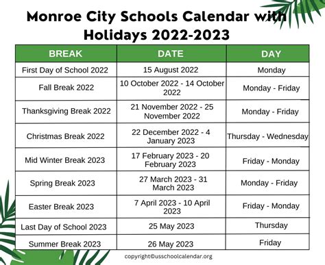 Monroe City School Calendar 24-25 - Vally Isahella