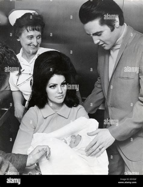 Singer Elvis Presley and wife Priscilla bring home newborn daughter ...