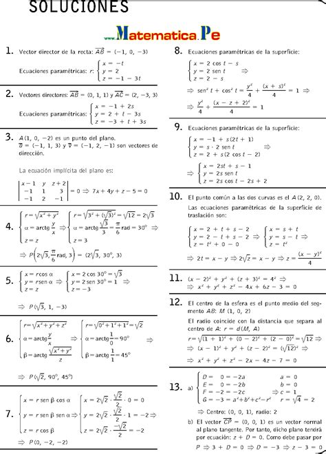 Curvas Y Superficies Ejercicios Resueltos Matematicas 2 Bachillerato Pdf