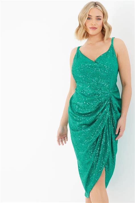 Curve Jade Green Sequin Ruched Midi Dress