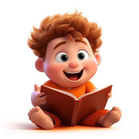 Niño de dibujos animados leyendo un libro mientras está sentado en el