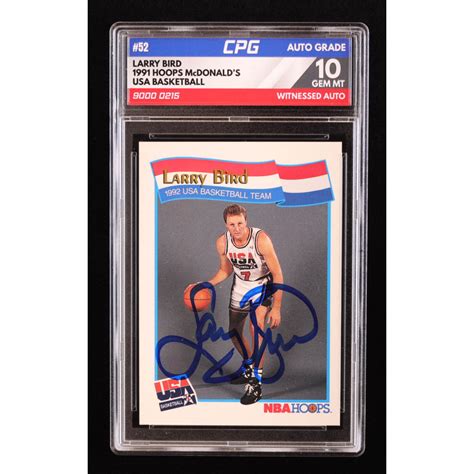 Larry Bird Signed 1991 92 Hoops McDonald S 52 USA CPG Auto 10