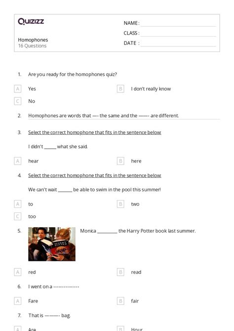 Homophones And Homographs Worksheets For Th Class On Quizizz