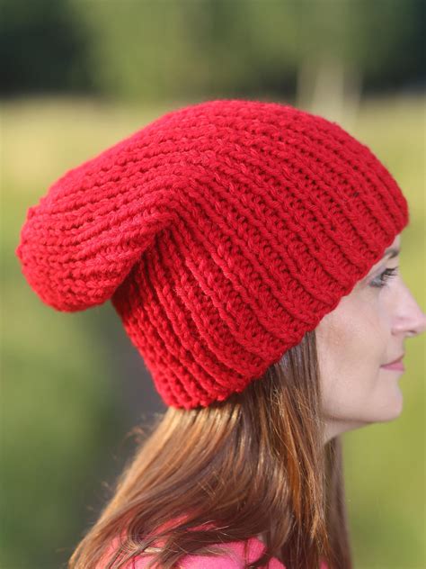 Red women hat Beanie hat Knit hat Winter hat Red slouchy hat