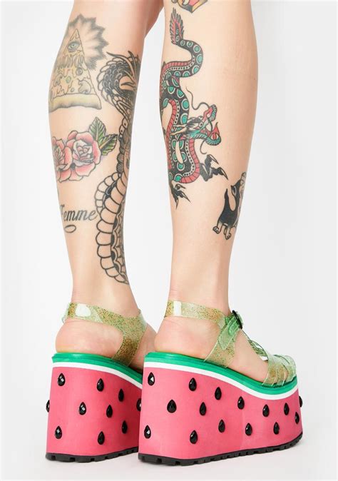 Sugar Thrillz Watermelon Platform Jelly Sandals Pink Green Dolls Kill