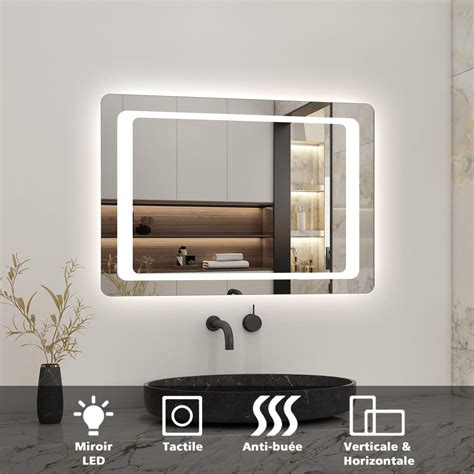 Miroir salle de bain LED anti buée avec interrupteur tactile Lumière