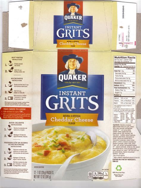 two boxes of instant grits are stacked on top of each other in the same ...