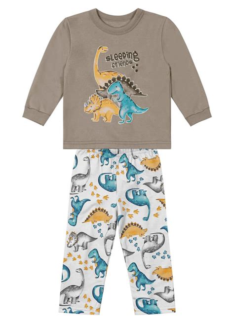 Pijama Infantil Menino De Dinossauro Brandili Cinza