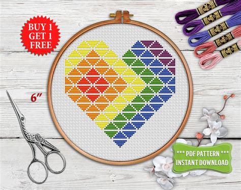 Geometric Heart Cross Stitch Pattern Modern Cross Stitch Etsy