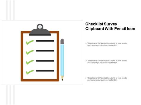 Checklist Survey Clipboard With Pencil Icon Powerpoint Templates