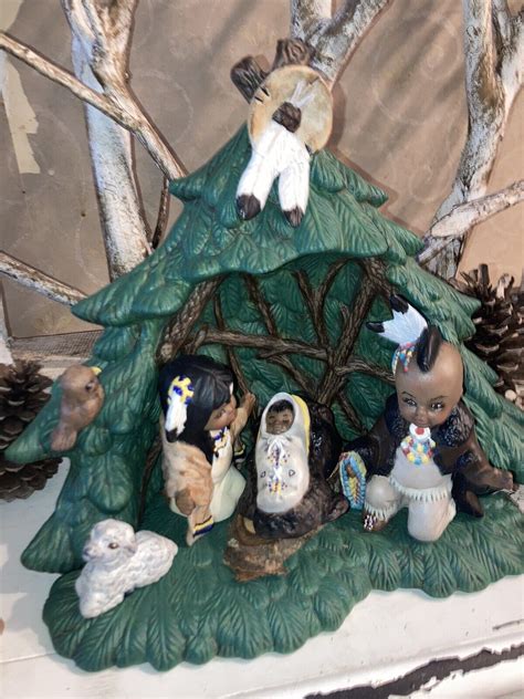 17 PC Native American Indian Christmas Nativity Scene Kimple Ceramic