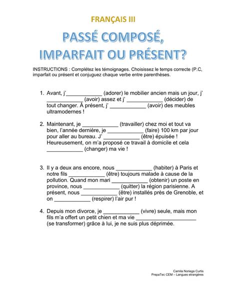 Passé Composé Ou Imparfait Online Worksheet For A2 You Can Do The Exercises Online Or Download