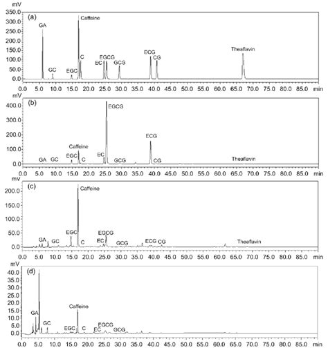 Hplc Chromatograms Of Catechin Monomers And Theaflavin In Zef Zbf And Download Scientific