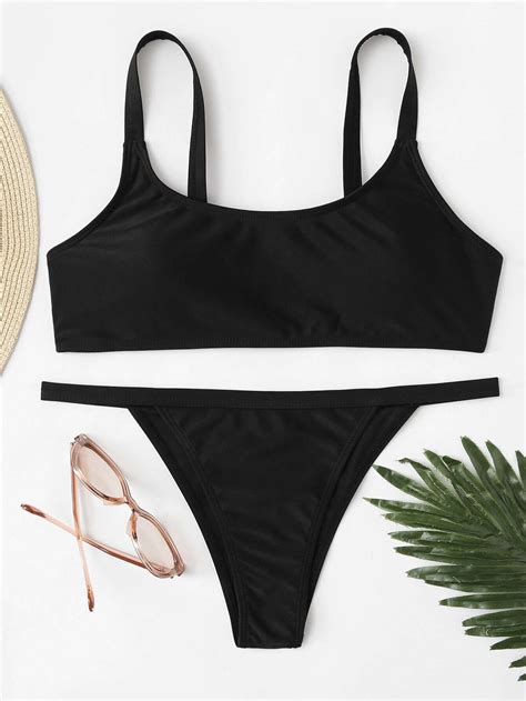 Scoop Neck Top With Tanga Bikini Set SheIn Sheinside