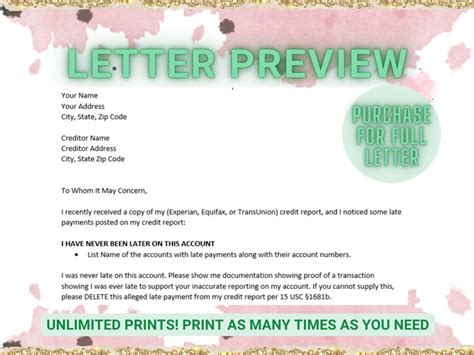 Late Payment Removal Deletion Dispute Letter DIY Credit Etsy