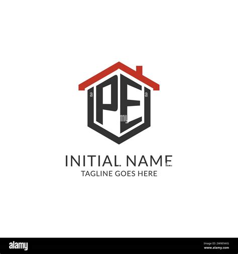 Initial Logo PE Monogram With Home Roof Hexagon Shape Design Simple